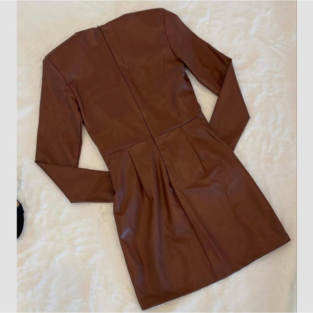 Nwt ZARA FAUX LEATHER DRESS BROWN NWT S bloggers fav - Picture 4 of 16